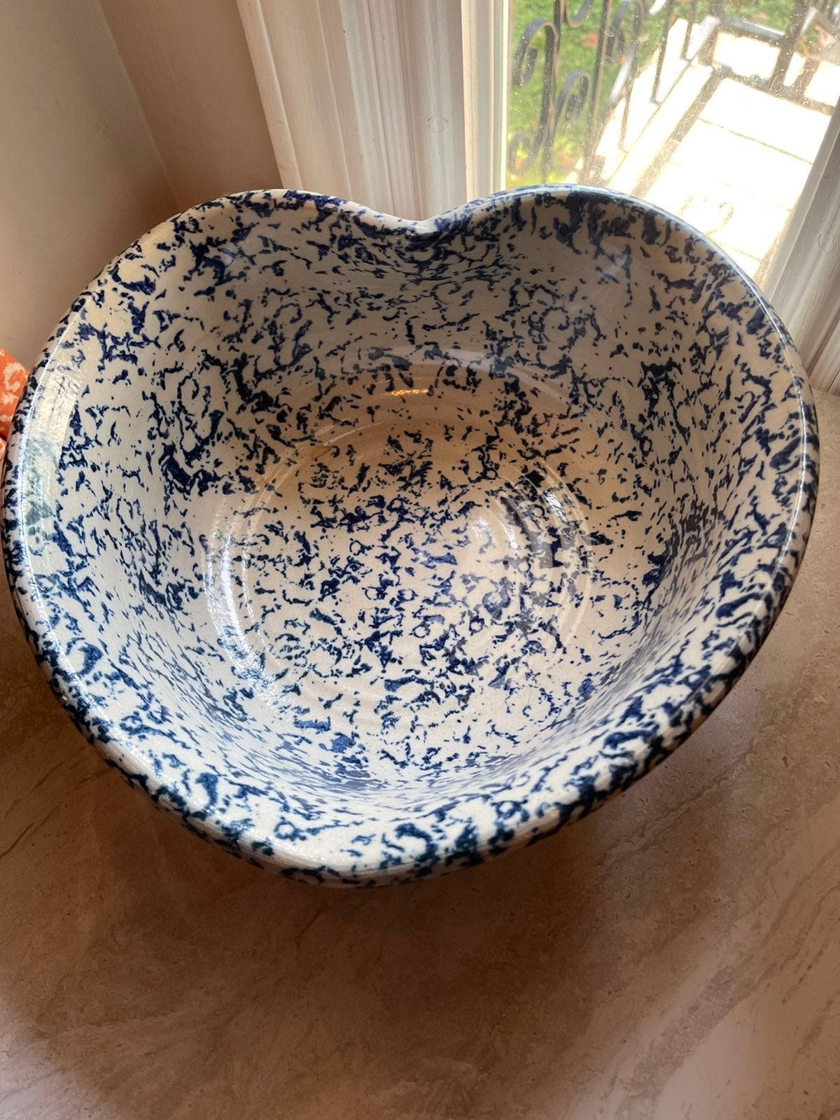 Vintage Blue Spongeware Mixing Bowl