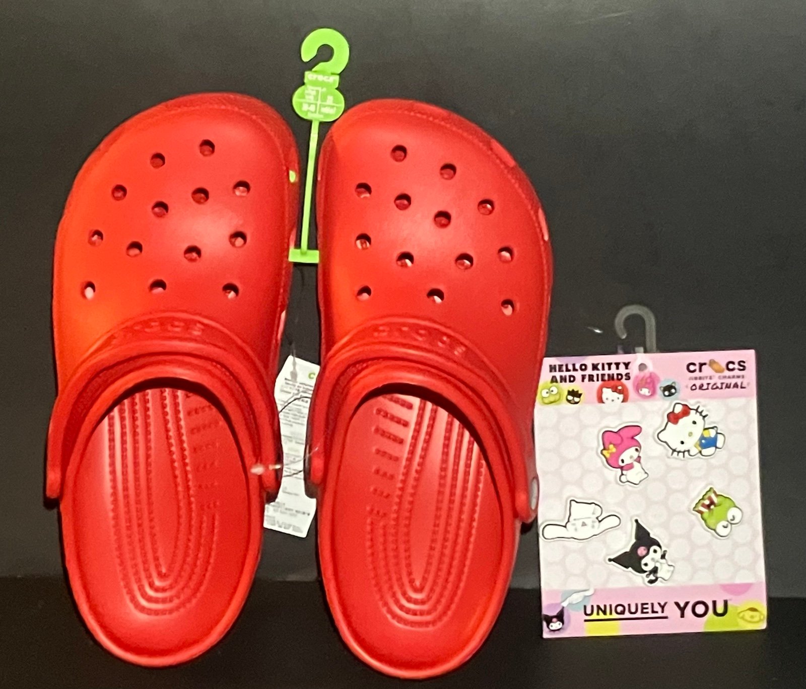 Crocs Classics Clogs Red With 5 Hello Kitty & Friends Jibbitz Unisex M 7/W 9 NEW