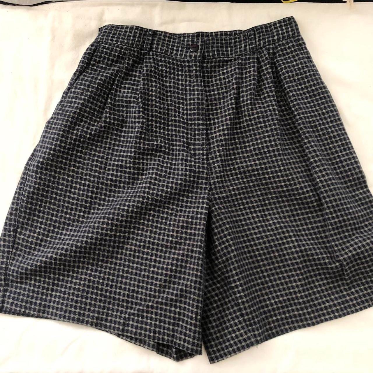 Black white plaid preppy pleated high rise Bermuda shorts office siren core