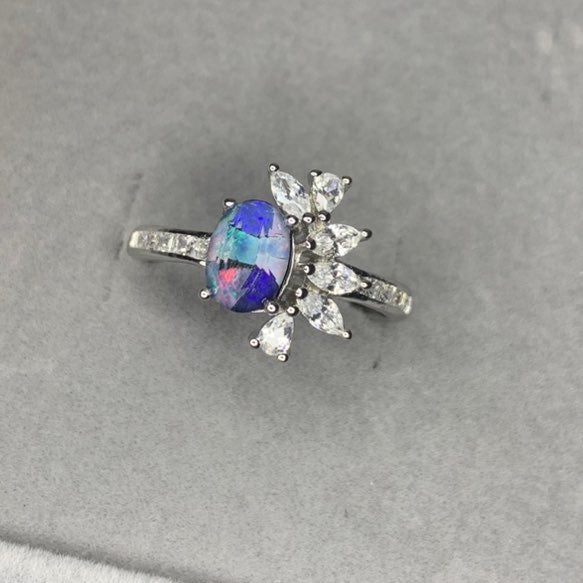 S925 Natural Matrix Boulder Opal designer ring