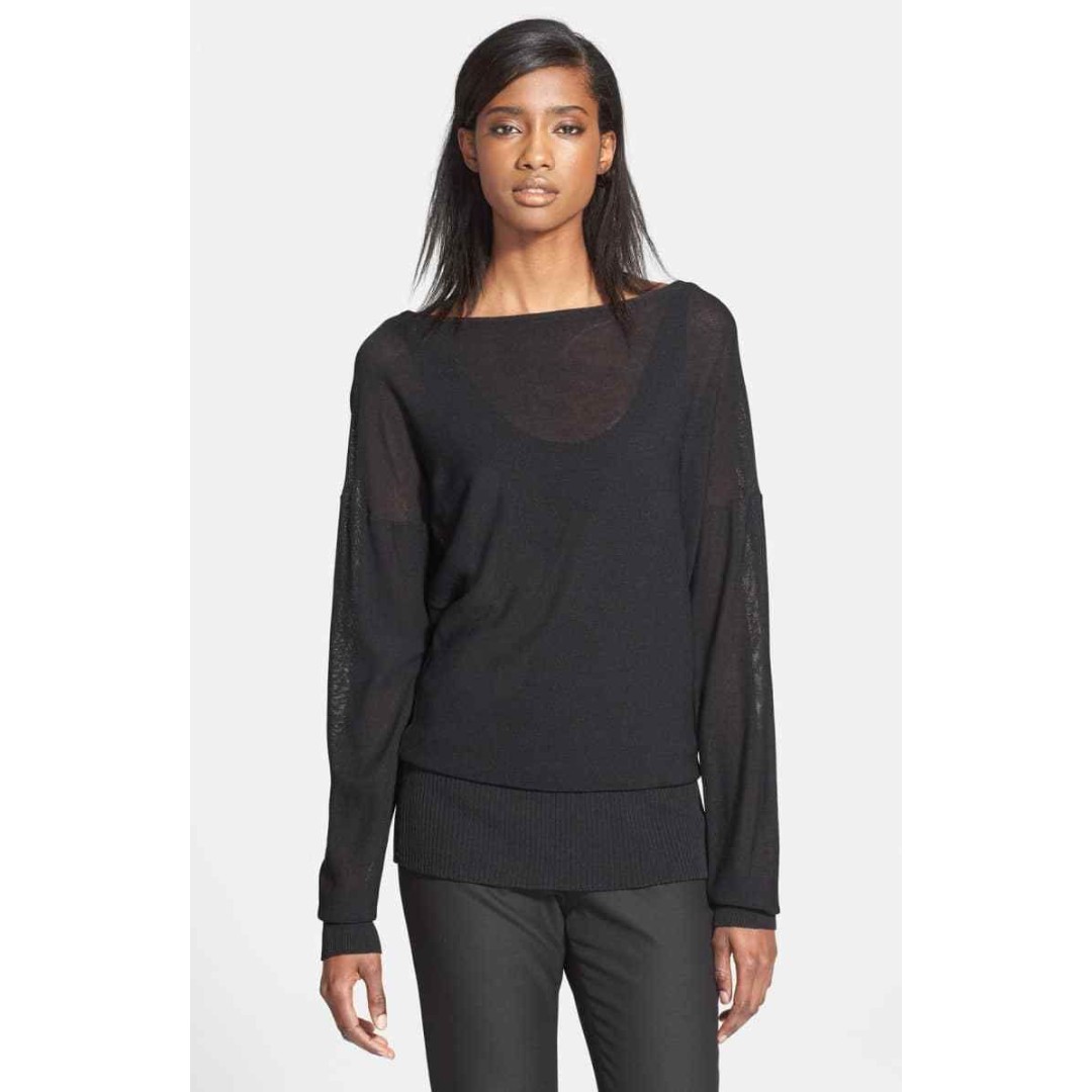 New NWT 248 Plenty Tracy Reese Off Shoulder Sweater Top Black S Layered Fine