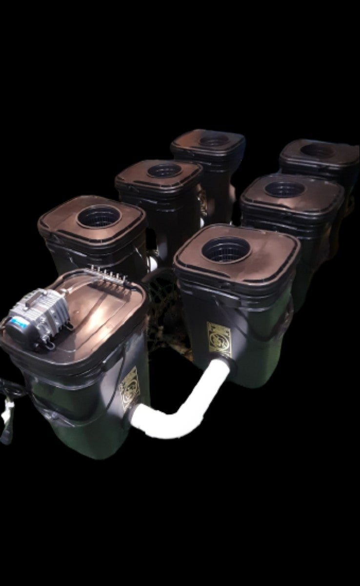 6-Plant Super-RDWC complete hydroponic system with 2 pvc & bulkheads 38-Gallons