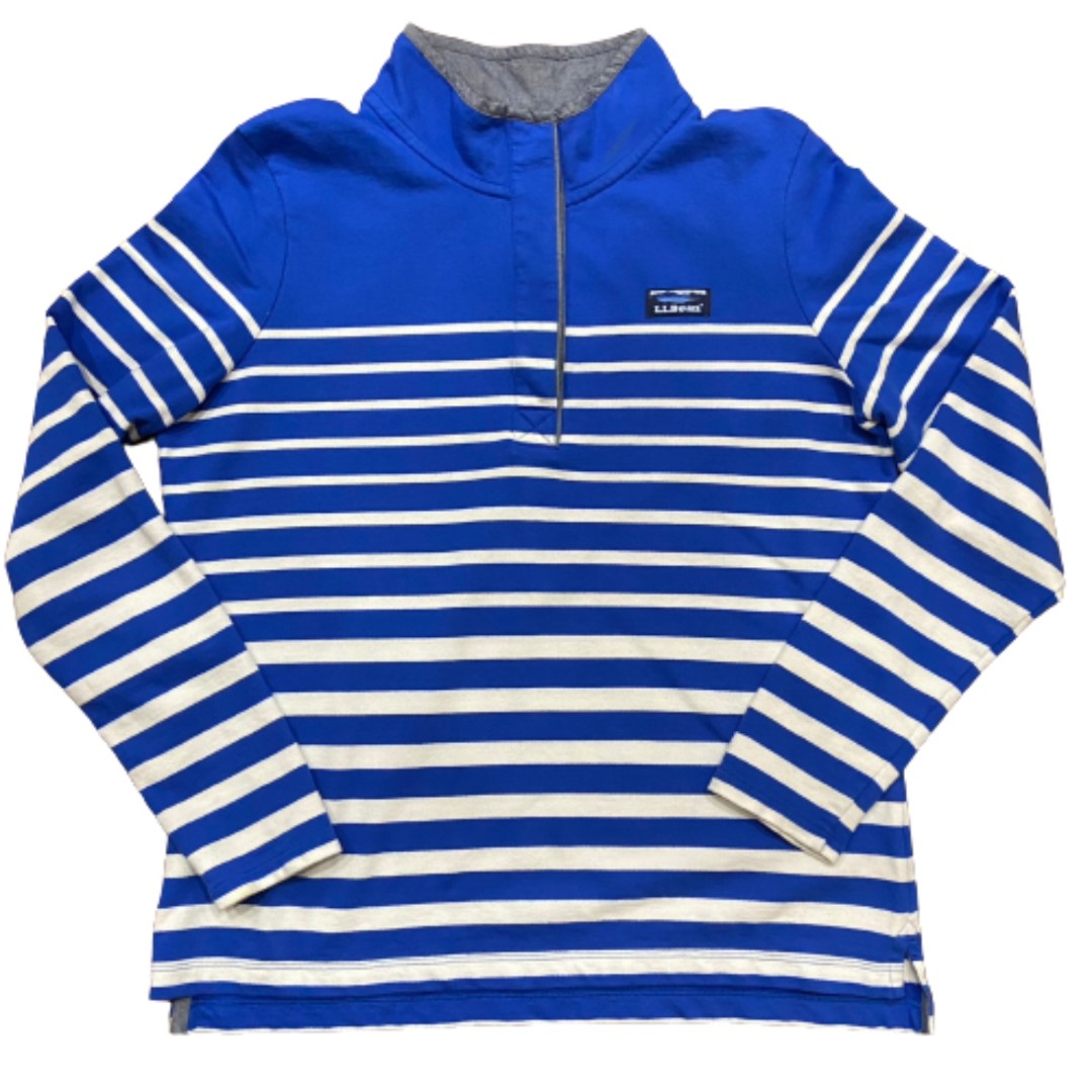 L.L. Bean Outdoors Striped Henley Shirt Royal Blue White Cotton Men's Size Large