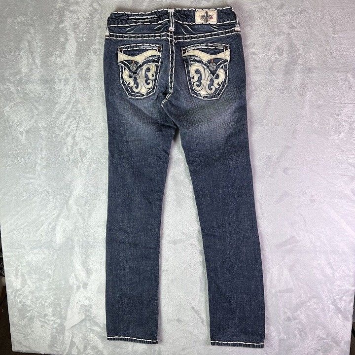 Laguna Beach Women's Y2k Jeans 27 Chunky Embroidery Embellished Low Rise Retro