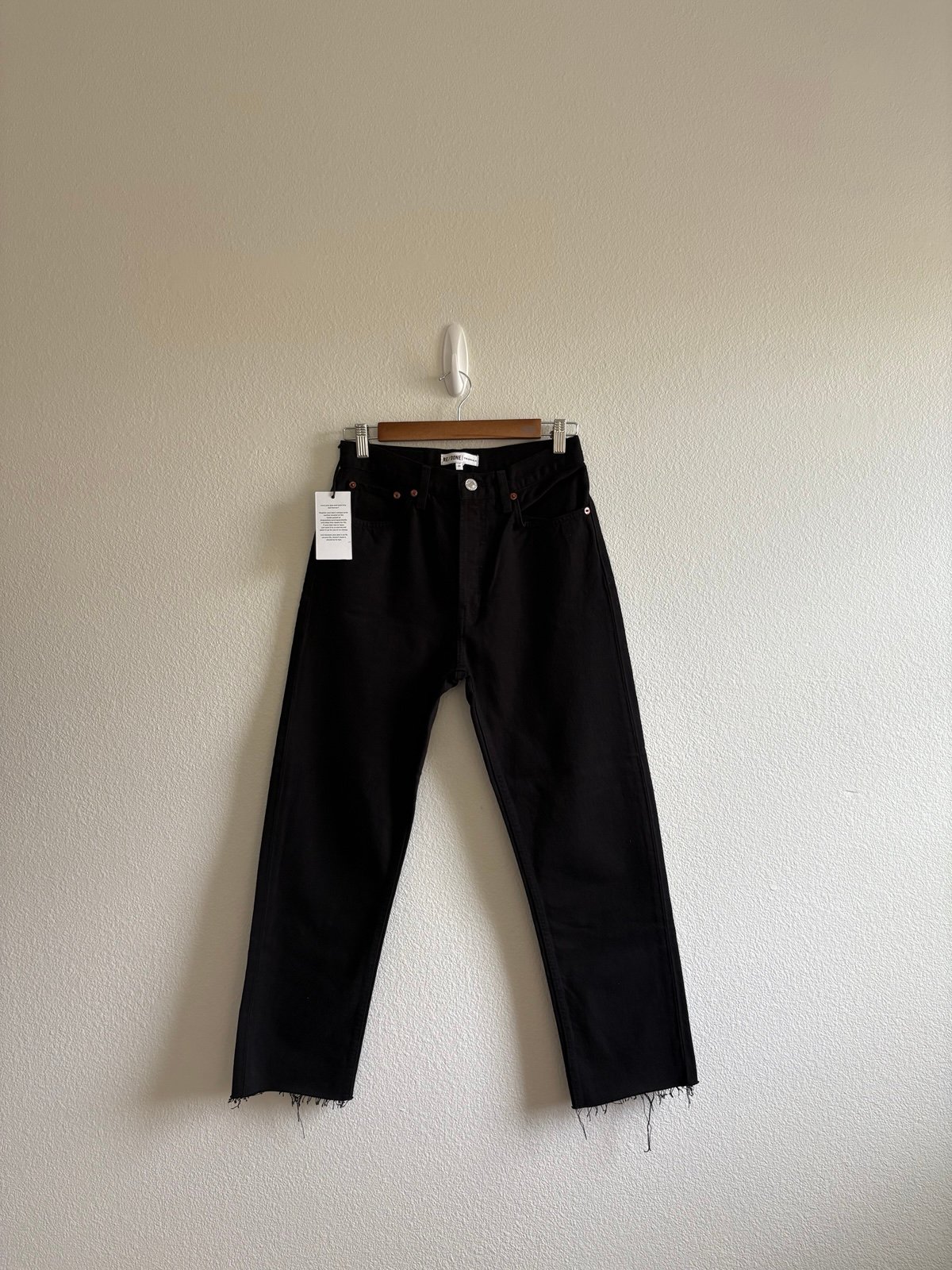 NWT Re/Done Originals Black High Rise Straight 5 Button Jeans with Raw Hem-27
