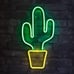 19” x 10” inch LED Neon Green Cactus with Yellow Planter Wall Sign