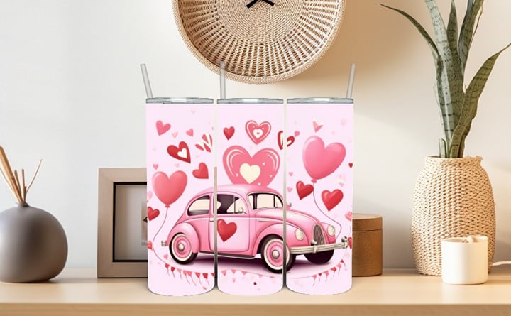 Pink Car Bocho Valentine's Day Tumbler Set Gift Ideas Gift Wife Girlfriend