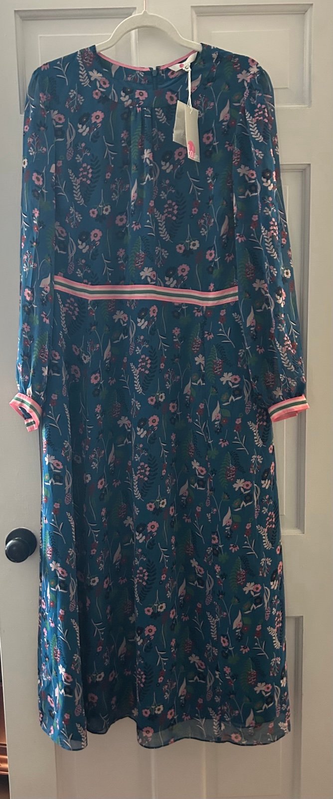 Gorgeous British Boden Teal Floral MIDI Dress Lined Pockets UK 18 US 14 New NWT