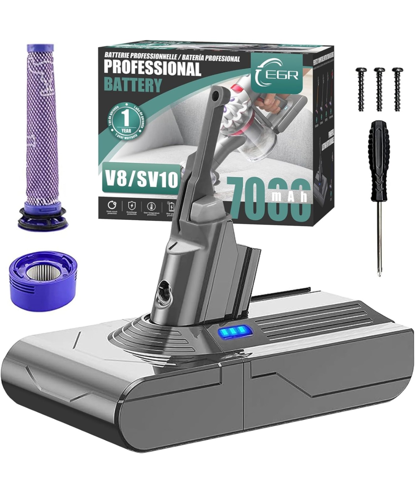 EGR 7000mAh V8 Battery Replacement for Dyson V8 SV10