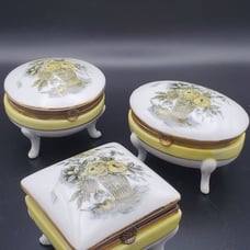 VTG Isco Handpainted Footed Sunflower Trinket Boxes (set of 3)
