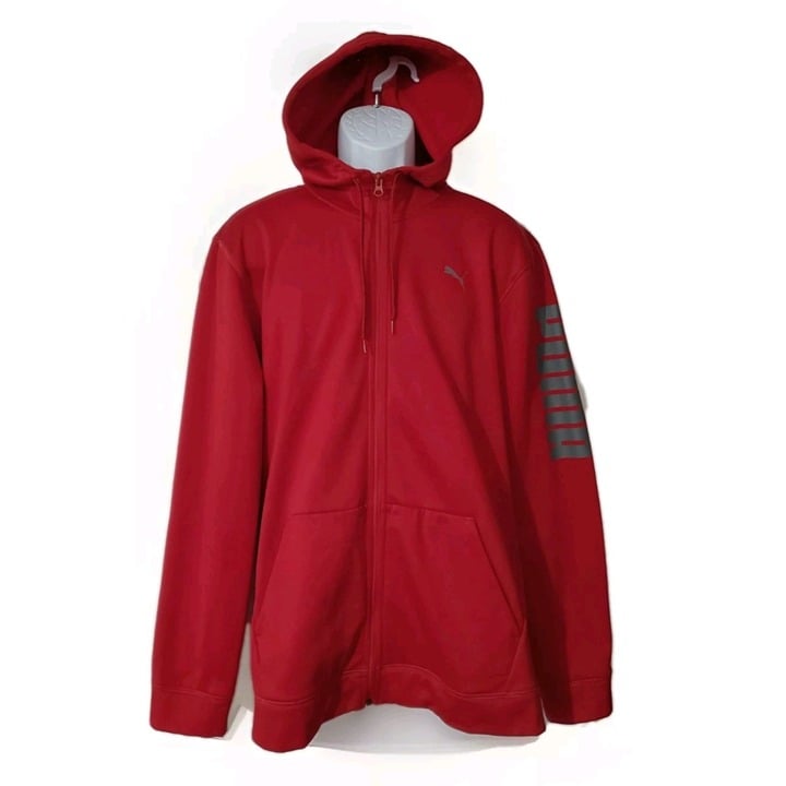 Puma Men's Hoodie Jacket Full Zip Red Gray Size XL X-Large