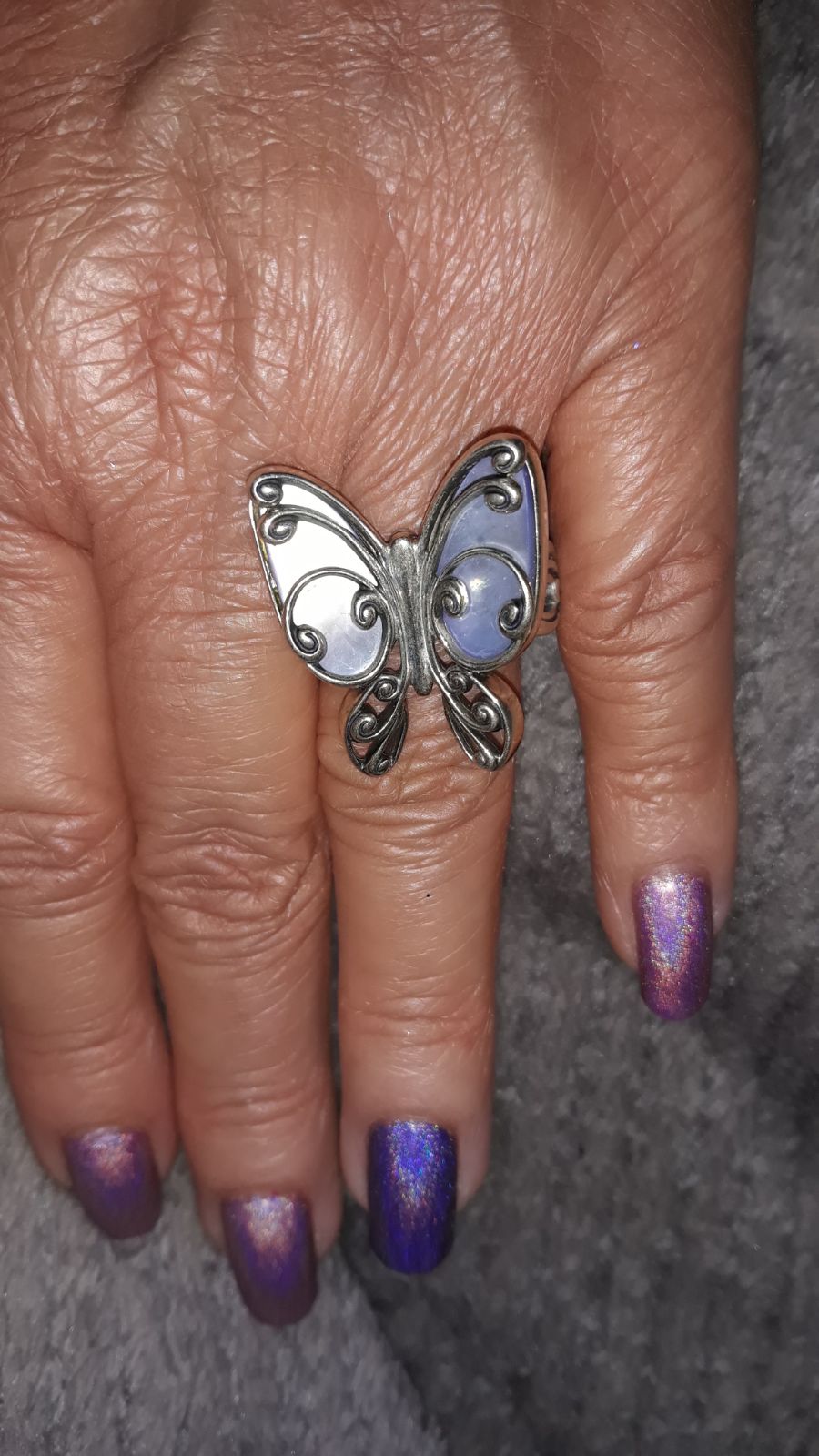 Beautiful Vintage SS MOP Butterfly Ring