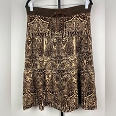 Vintage Y2K Brown Juicy Couture Paisley Pattern Velour Velvet Tiered Skirt