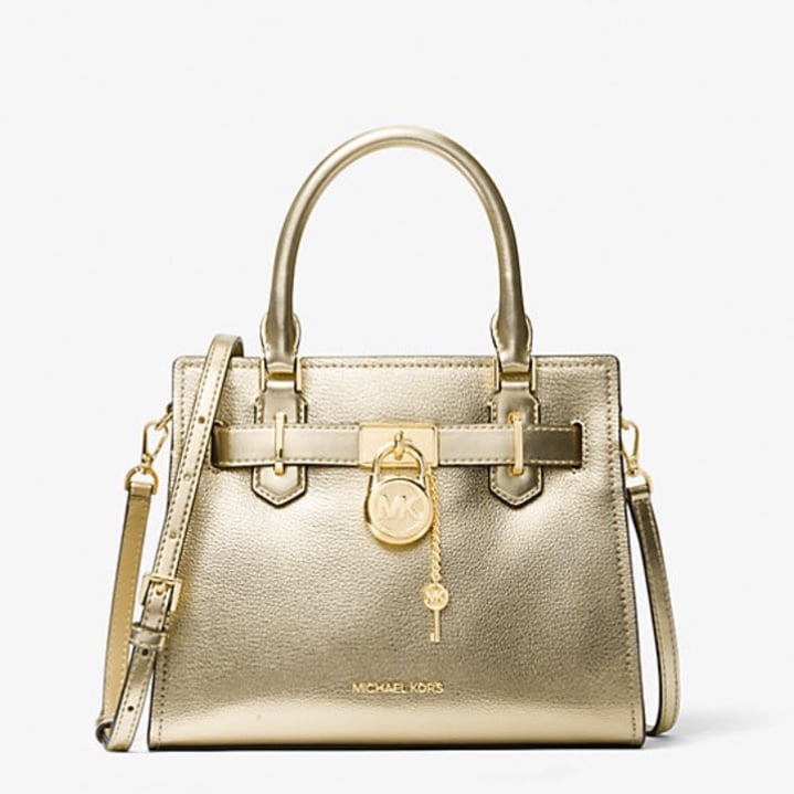 Michael Kors Hamilton Small Metallic Leather Satche Pale Gold NWT