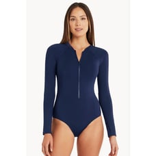 NWT Sea Level Swim Essential Long Sleeved One Piece Swimsuit Navy Blue Size 6