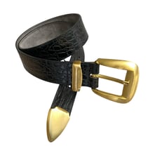 Jenny and the Boys Leather Belt Black Small Womens Embossed Gold Buckle 1.5in