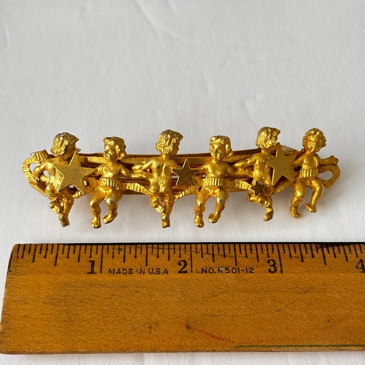 Vtg Kirks Folly Cherub Barrette Gold Tone Star Clip Made In France USA 3.75