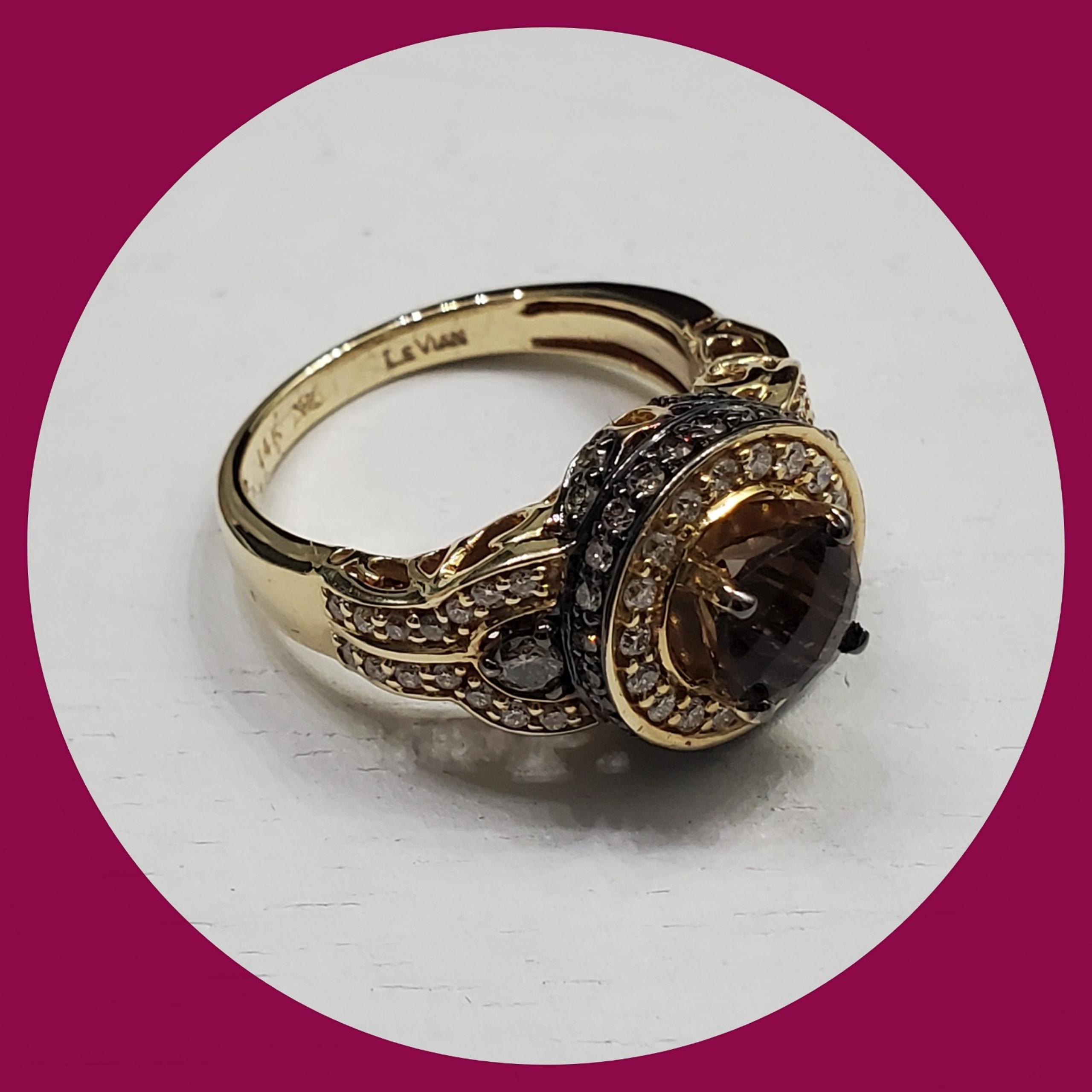 14K LeVian Chocolate Quartz & Diamond Ring