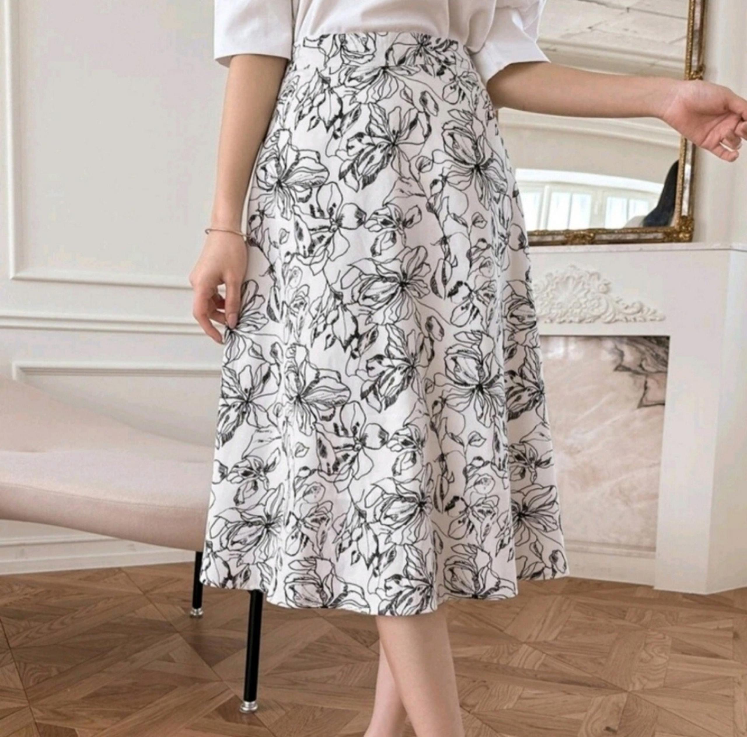 Shein Floral Midi A-line Skirt