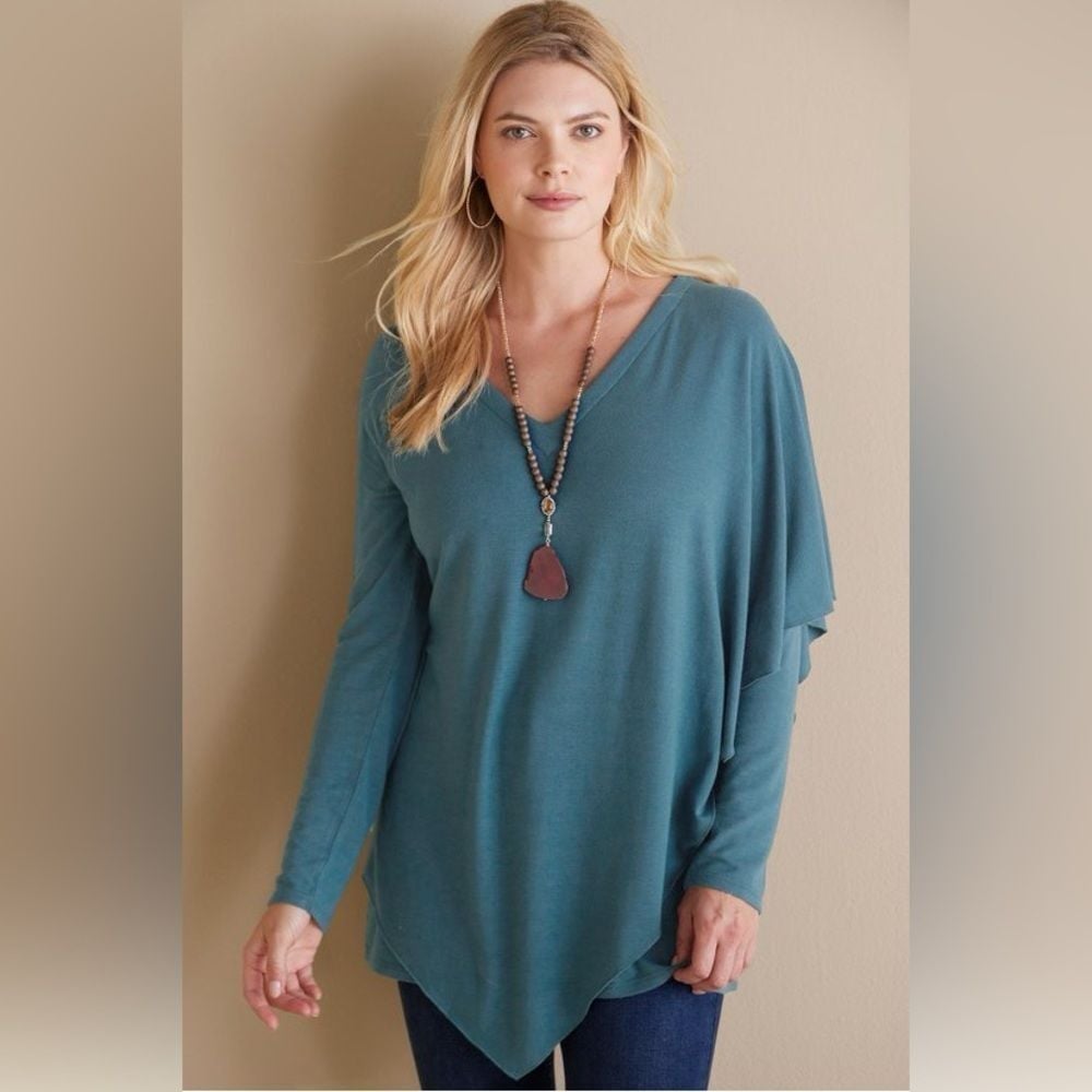 Soft Surroundings NWT Madeline Tunic in Legion Blue Handkerchief Hem Size Large