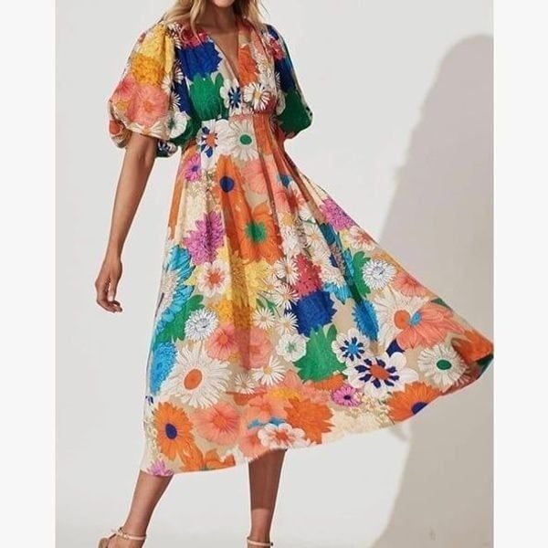 Boho Multi-Floral Print Flowy Dress
