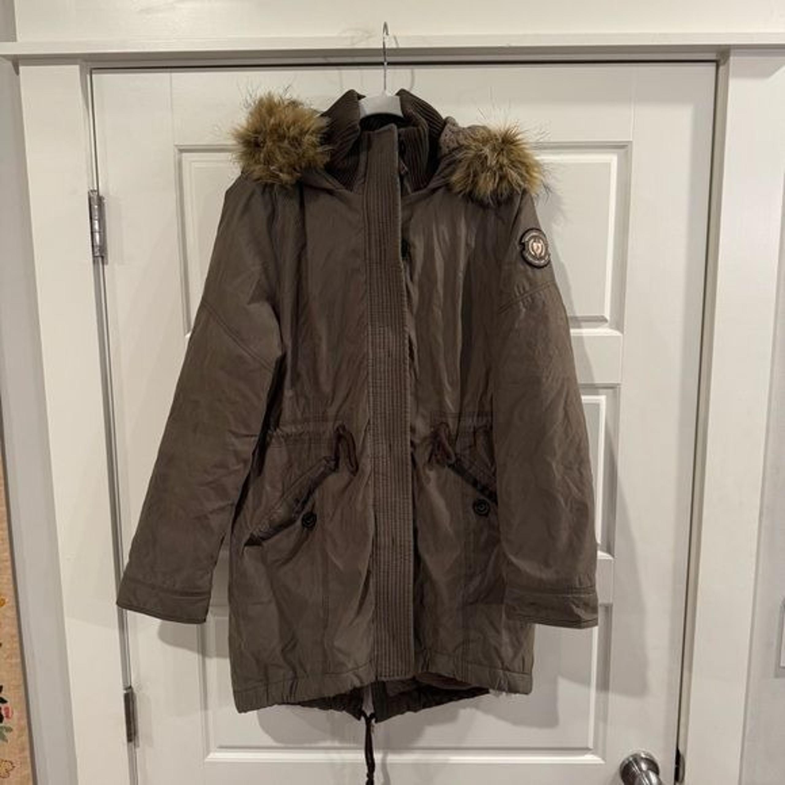 Abercrombie & Fitch Women's Size L Olive Full Zip Faux Fur Lined Hooded Parka