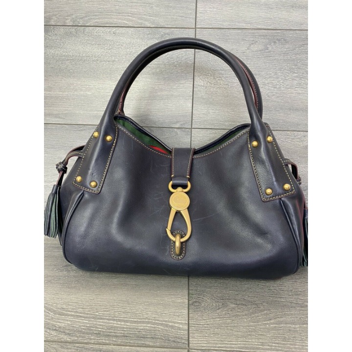 Dooney & Bourke Florentine Leather Logo Lock Satchel navy color bag large