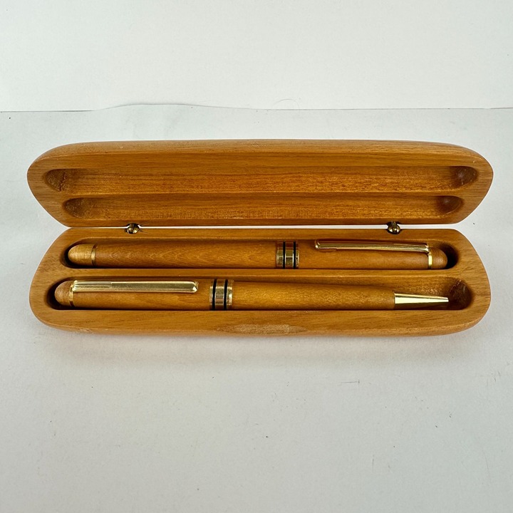 Blond Wooden Fountain Pen & Ballpoint Pen Set With Case Germany