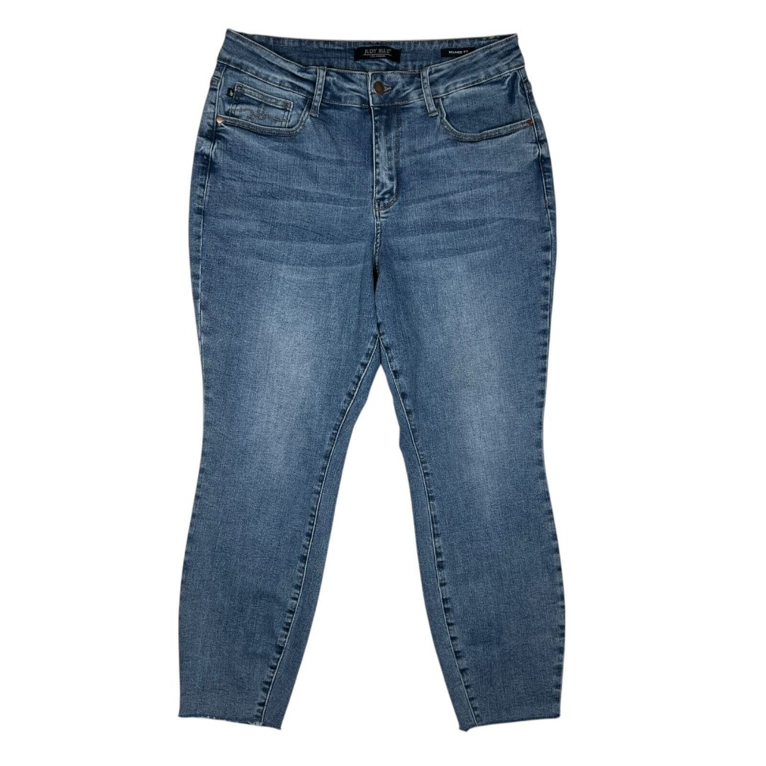 Judy Blue Jeans Womens Relaxed Fit Light Wash Raw Hem 14W Comfort Stretch Denim