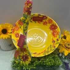 CATHERINE MALANDRÍNO Floral print serving Bowl w/large utensils Set /3PCs