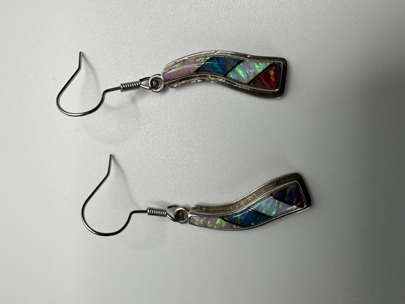 Vintage Sterling Silver Navajo Multi Colored Opal Dangle Earrings 4.5cm