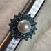 White Very Beautiful 925 Sterling Silver Button Pearl and Blue Topaz Ring silver