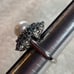 White Very Beautiful 925 Sterling Silver Button Pearl and Blue Topaz Ring silver