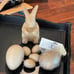 Paper Mache 8” bunny,2- 5.5” egg & 4- 2.5” eggs