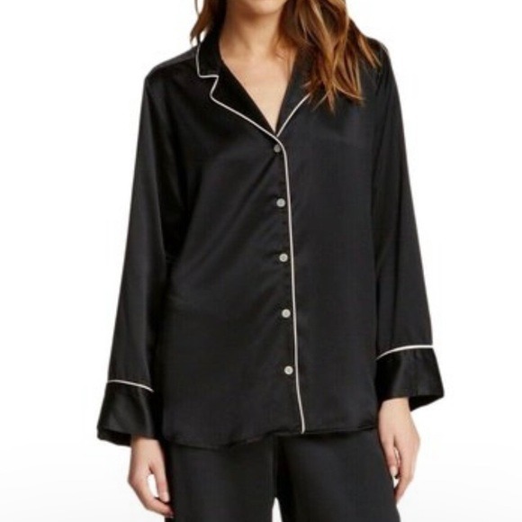 Natori Black Button Down Pajama Shirt Size XS NWOT