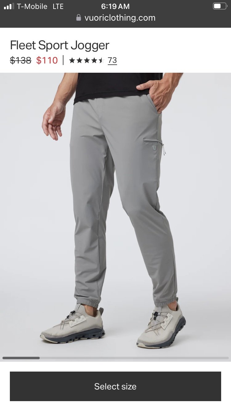 NWOT Vuori Fleet Sport Jogger/Shitake (Beige)/Men’s Small