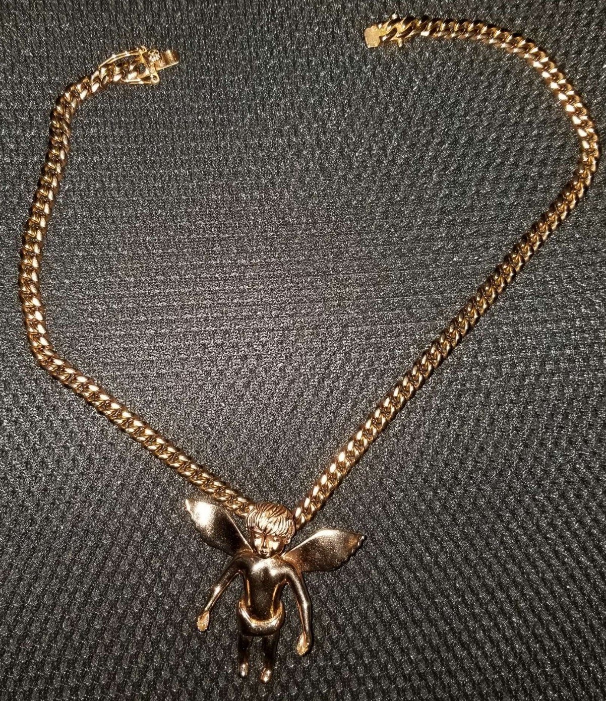 Rose Gold Stainless Steel Angel Pendant with Miami Cuban Link Chain