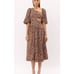 Sophie The Label Cut Out Puff Sleeve Brown floral midi dress