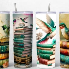Set of 4 20 oz. Hummingbirds and books Tumblers