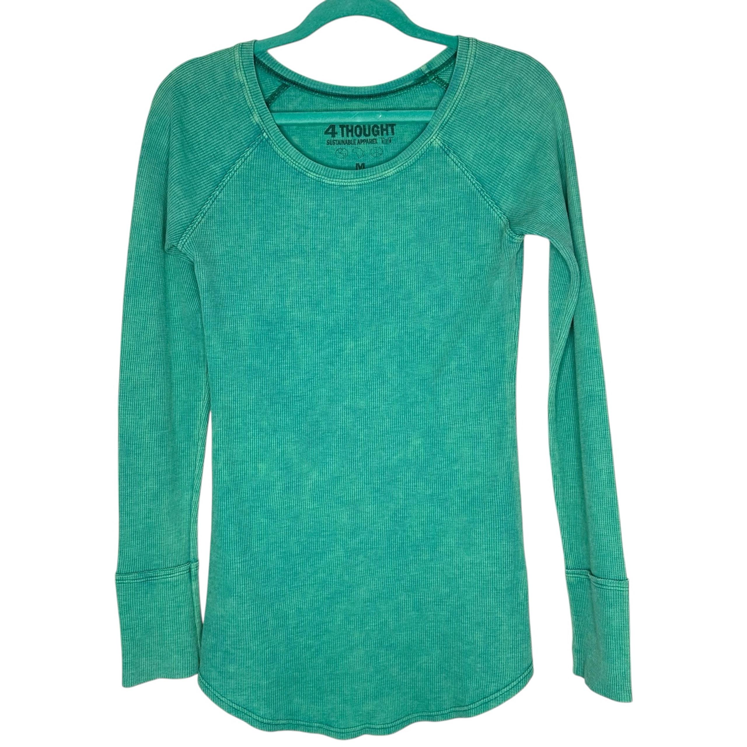 THREADS 4 THOUGHT Raglan Knit Long Sleeve Fitted Tunic Top M Aqua Cotton Blend