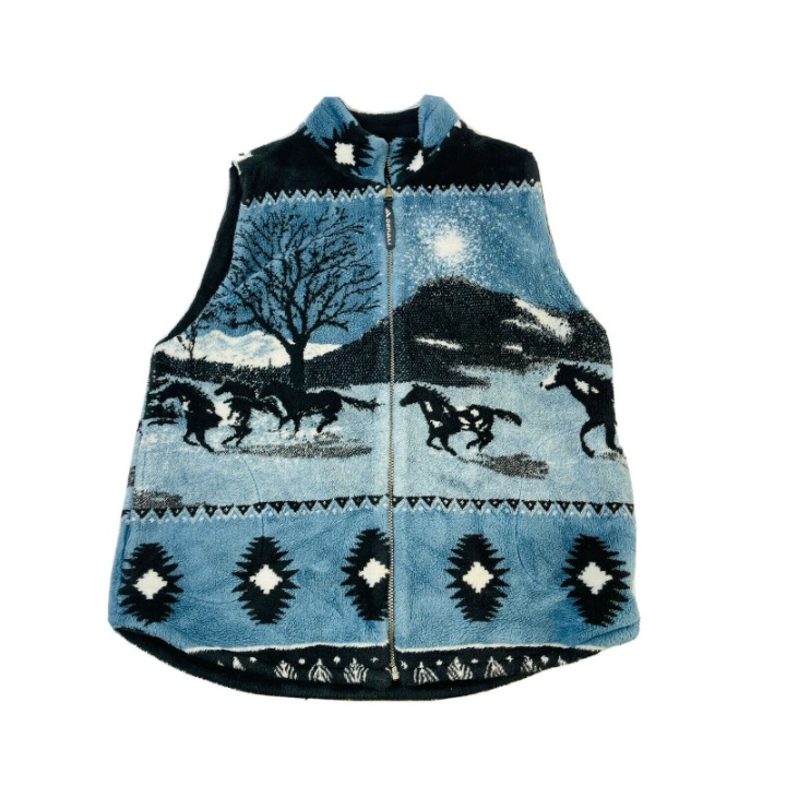 Vintage Wild Horses Navajo Print Fleece Full Zip Vest Womens Large