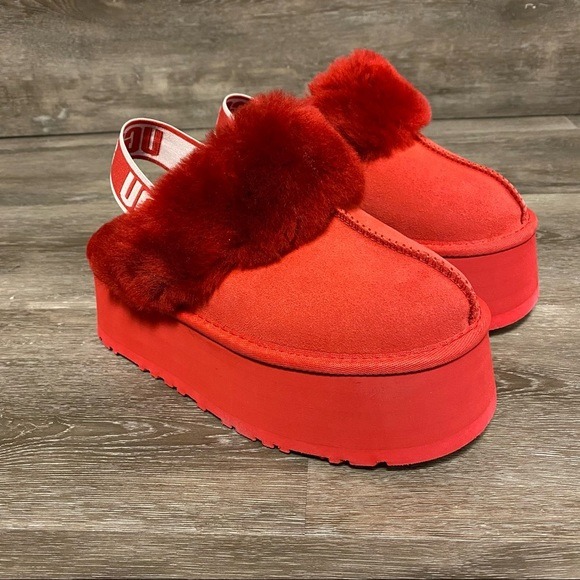 UGG Women's Size 5 Red Funkette Slingback Slippers Ribbon NEW
