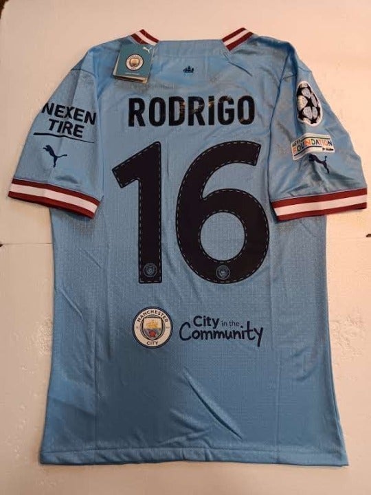 Rodrigo Manchester City UCL Final Match Slim Blue Home Soccer Jersey 2022-2023