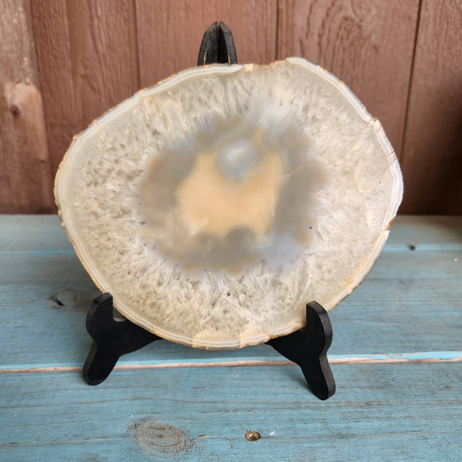 910G Natural Crystal Sliced Agate Geode Mineral Raw Edge Thick Cut Rebalance