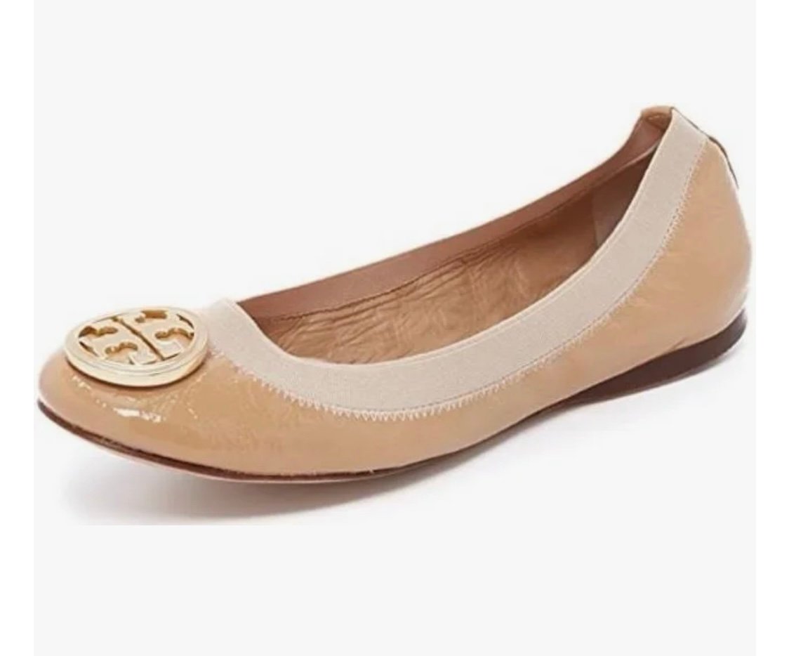 Tory Burch Shoes | Tory Burch Caroline Nude Paterit Leather Ballet Flats Stretch