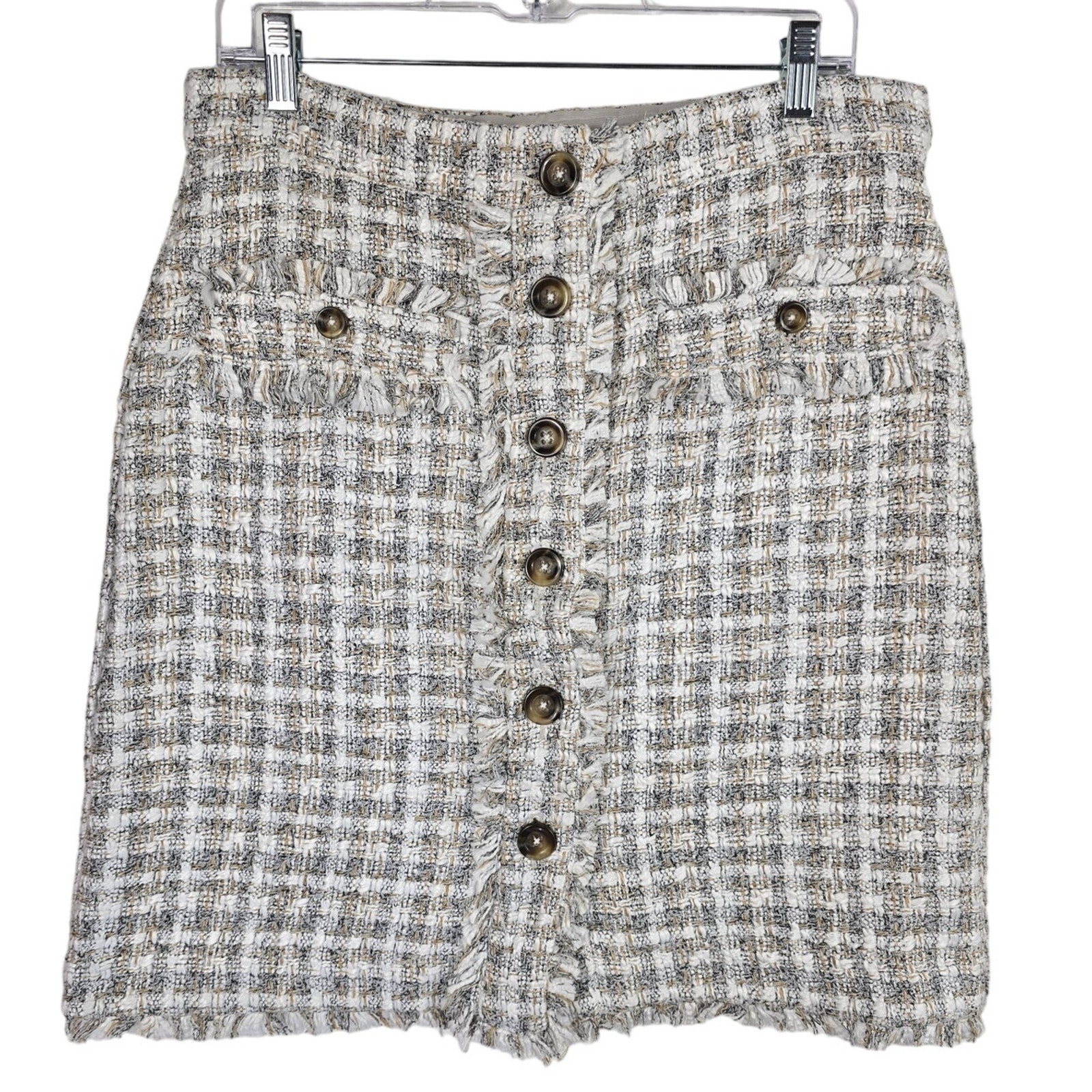 Ann Taylor Tweed Button Down Front Pockets Fully Lined Women's Skirt 10 NWT