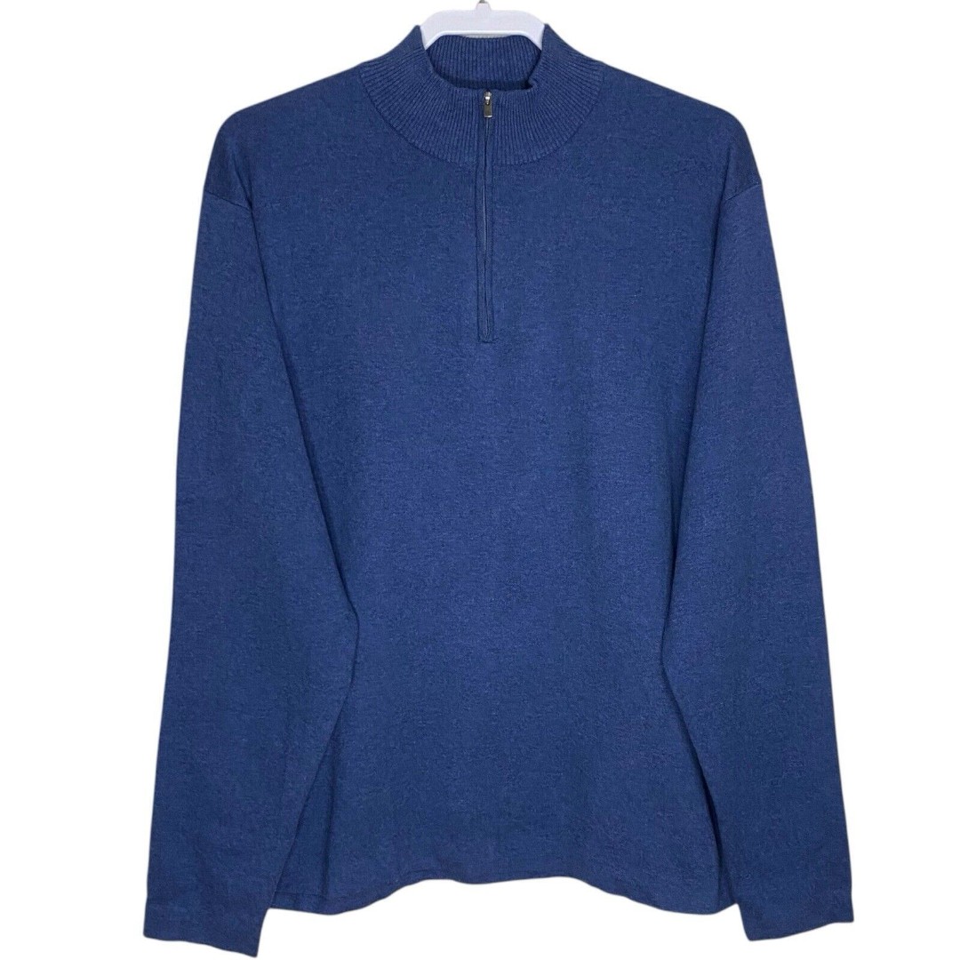Peter Millar Crown Comfort 1/4 Zip Mens XXL Blue Golf Sweater Preppy Pullover