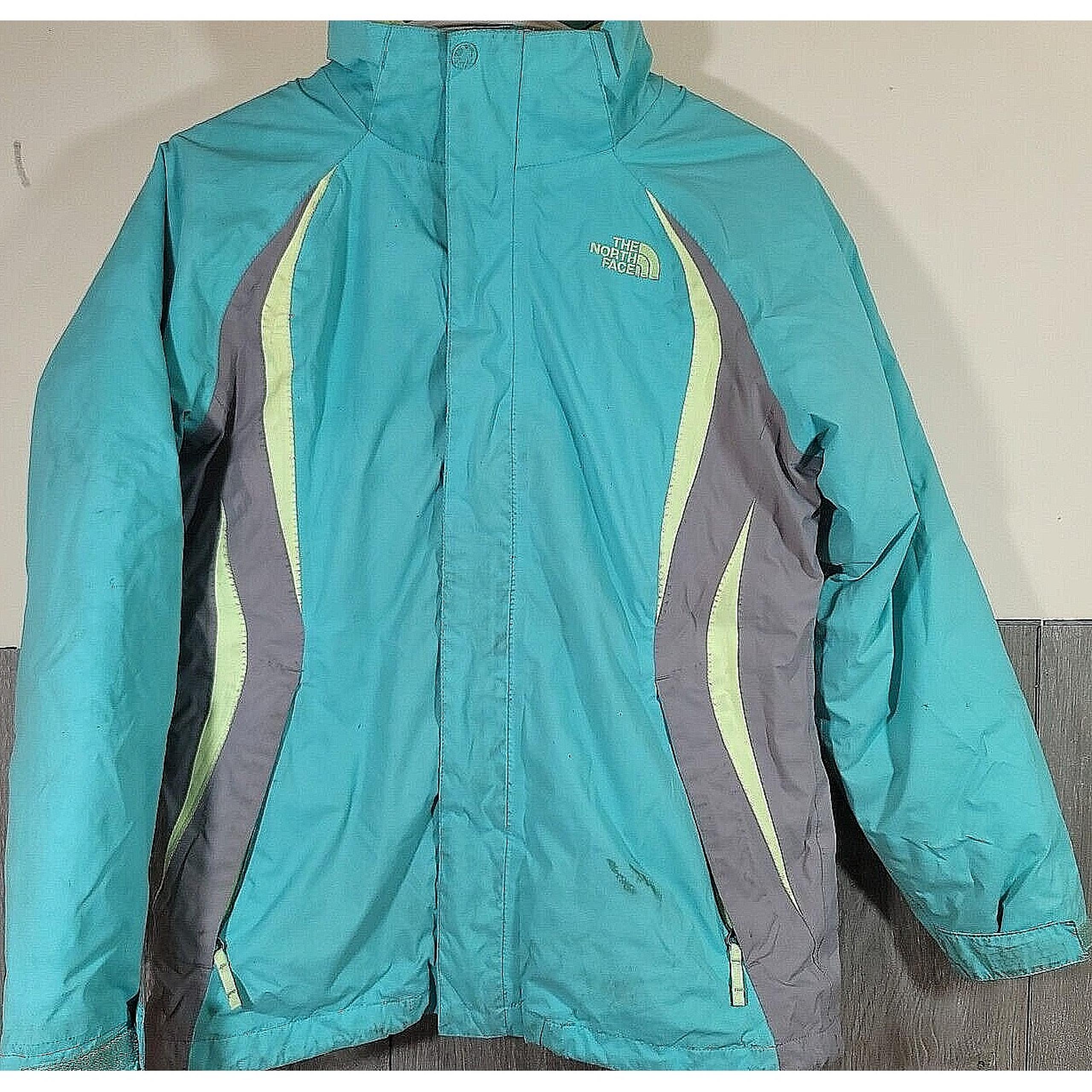 The North Face Hyvent 2.5L Girls Sz L 14/16 Rain Hooded Jacket Teal Gray
