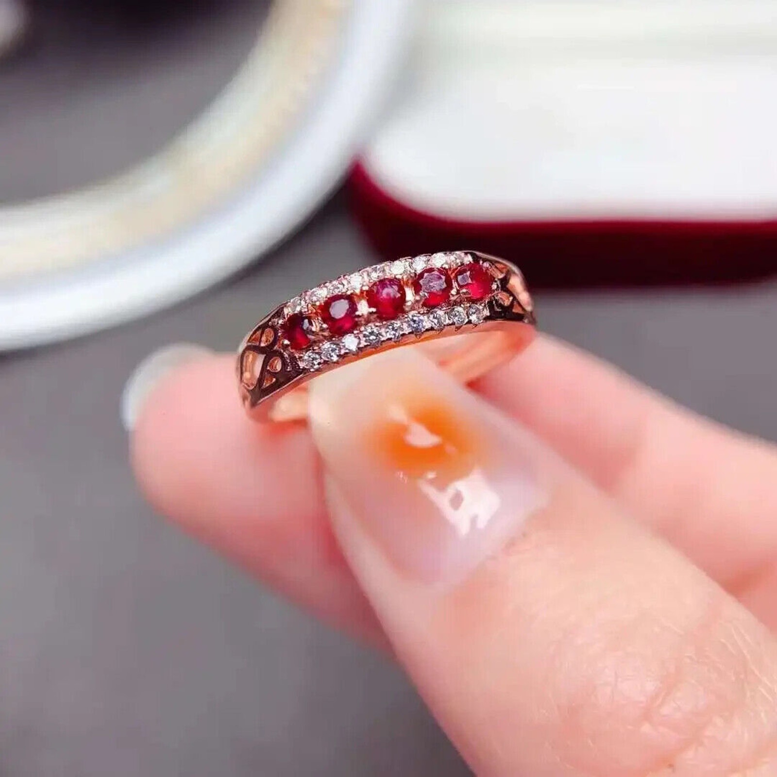 Natural Ruby Band Ring 2mm, Burma Ruby Round Cut Band Ring, Genuine Ruby Ring