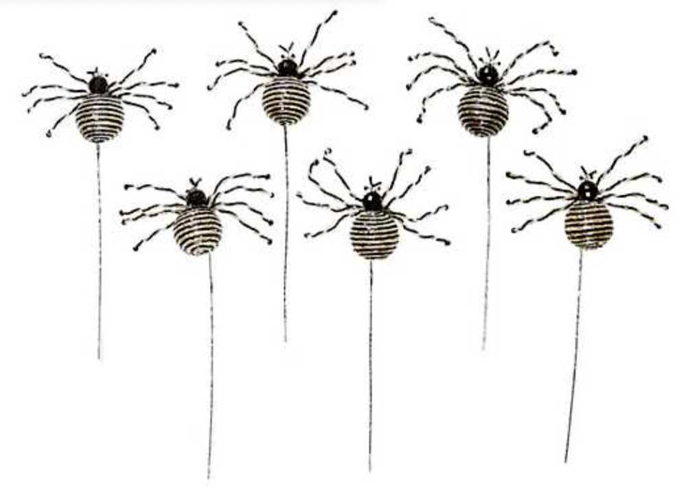 McKenzie Childs Black & White Glass Beaded Spider Picks, Set of 6 Halloween NEW